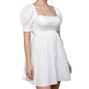Hill House Home Athena Nap Dress S White Swiss Dot Smocked Puff Sleeve Cottage